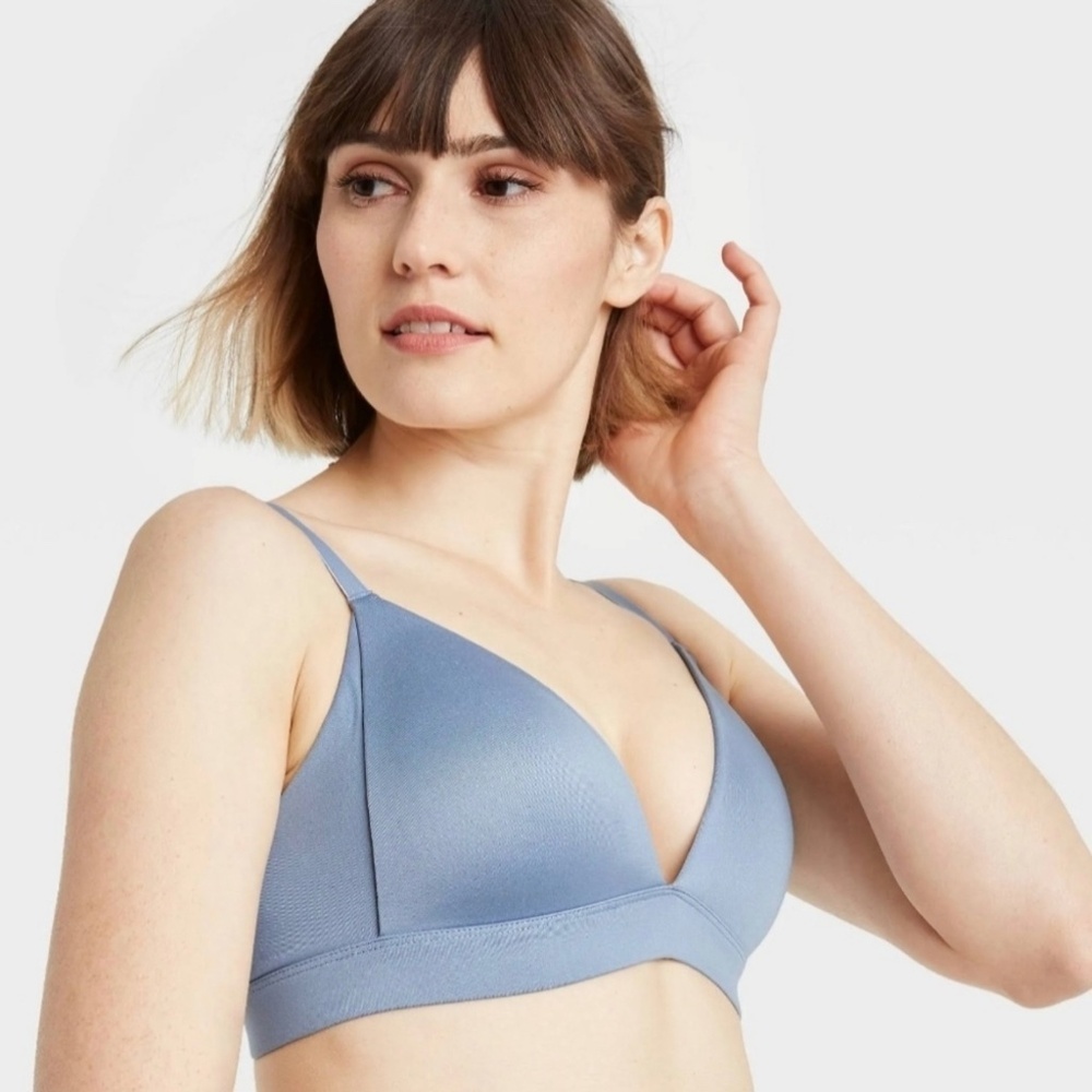 Auden Lightly Lined Wire Free T Shirt Lounge Bra Slate Blue Womens 36 C